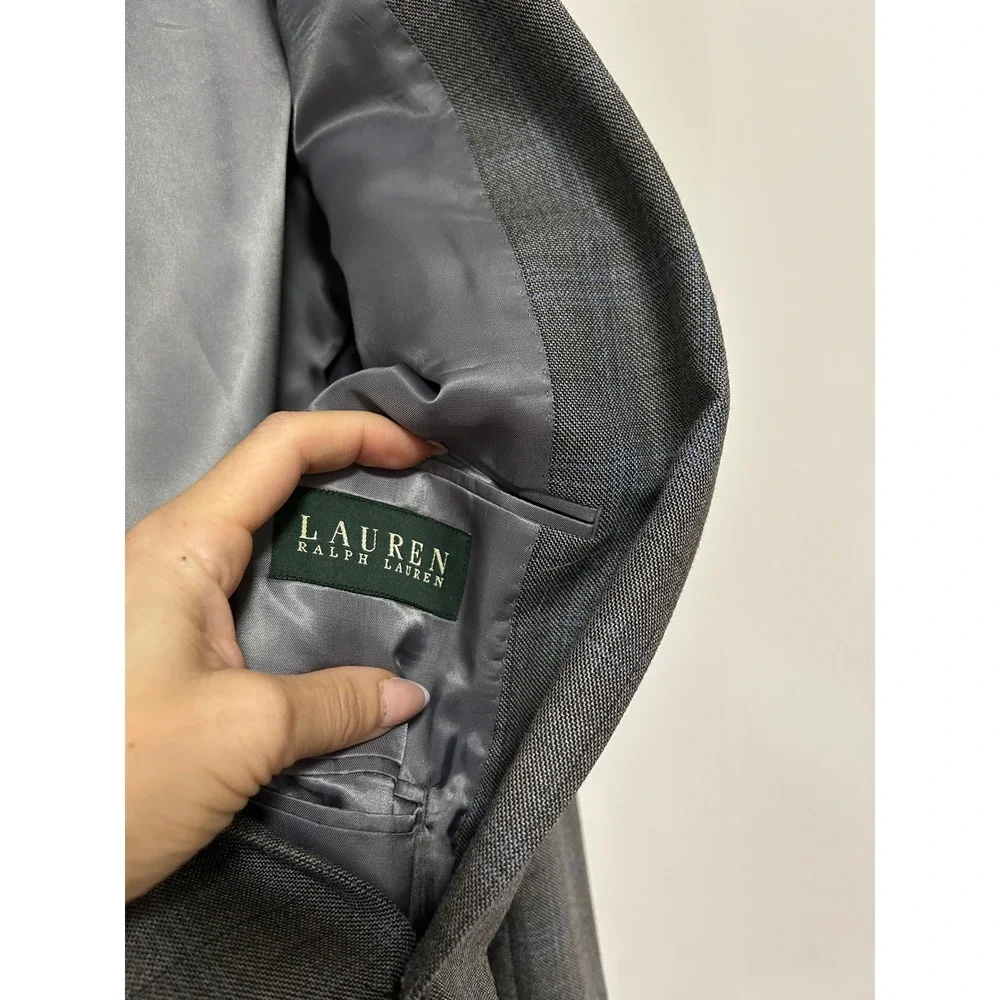 LAUREN Ralph Lauren Mens 42L Gray Blue Plaid Windowpane Wool Silk Blazer‎ Jacket